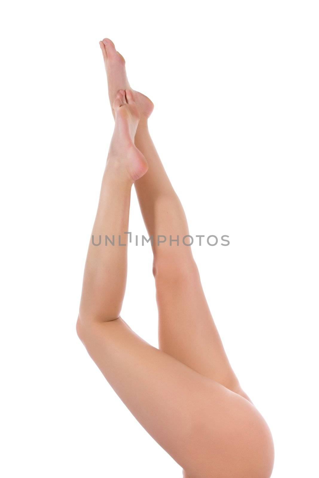 Woman legs on white background
