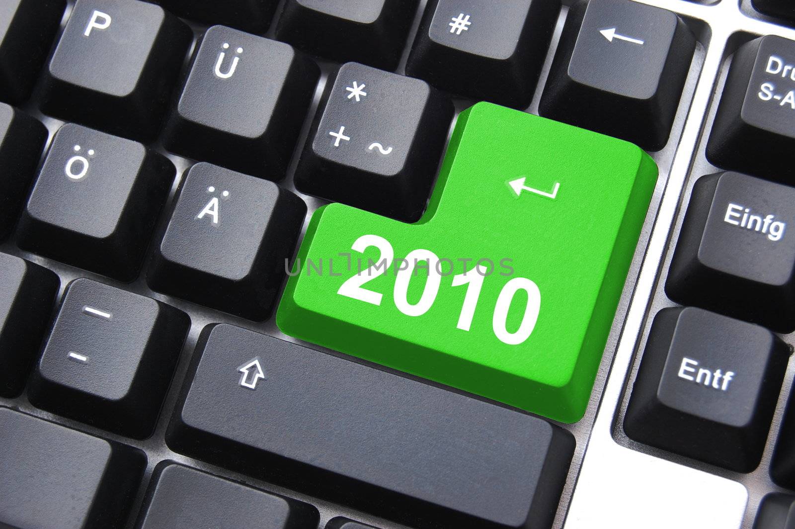 happy new year 2010 button on computer keyboard