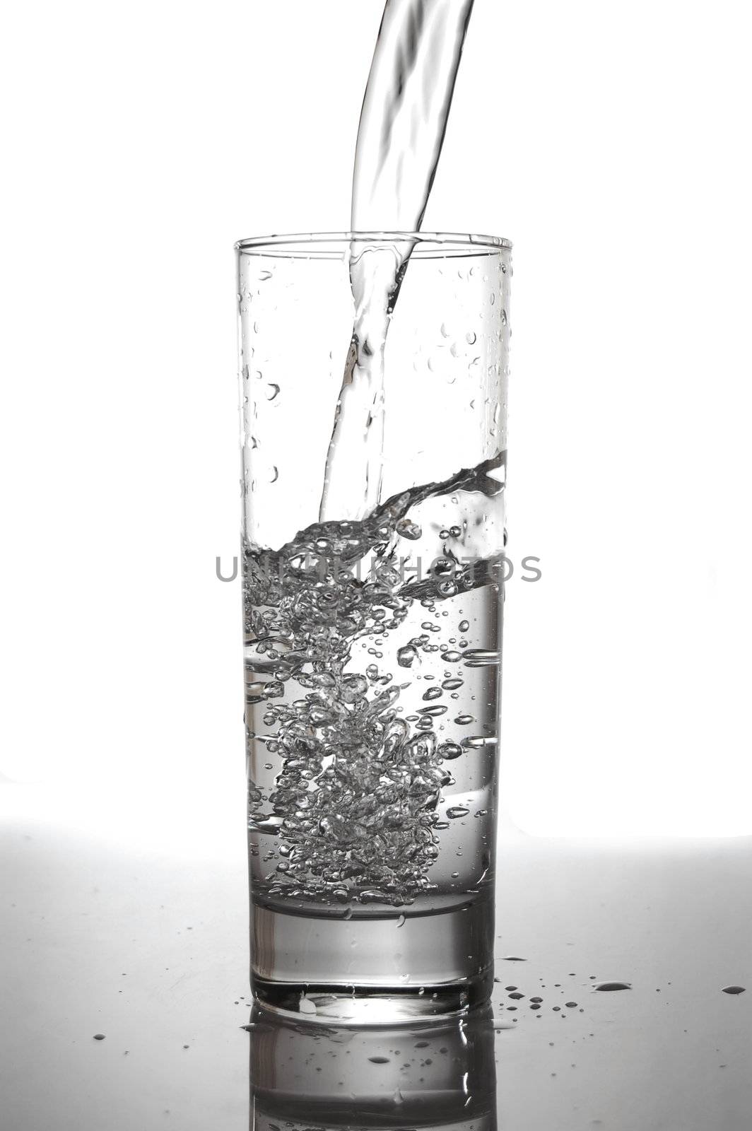 glass of pouring fresh and cold water