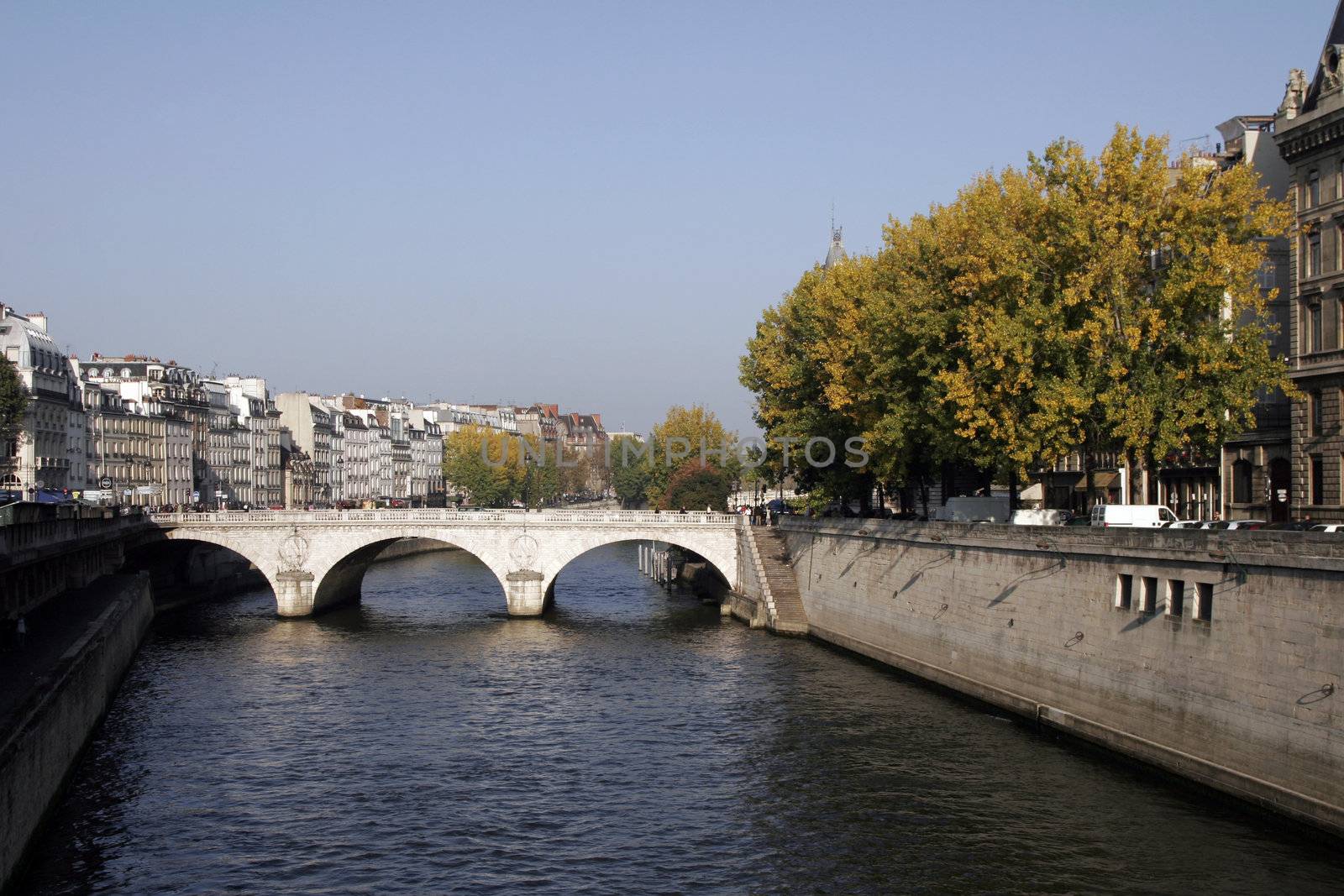 Seine River Bank, Paris On A Clear Sunny Day