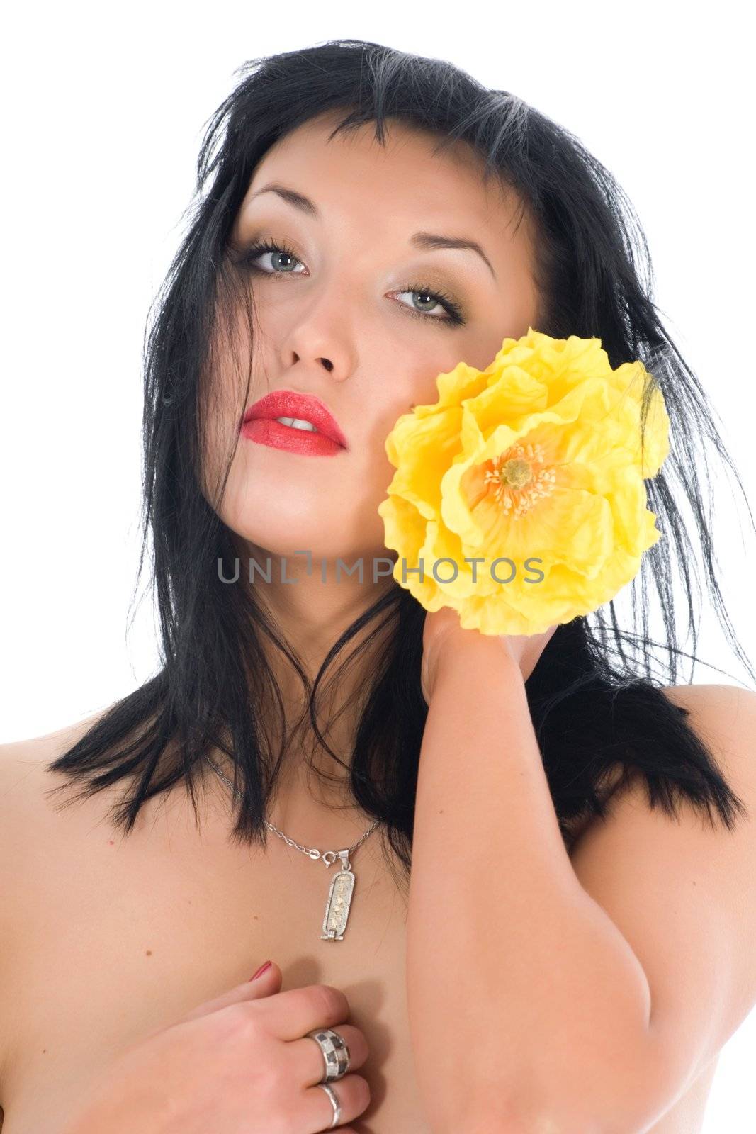Attractive woman getting spa treatment on white