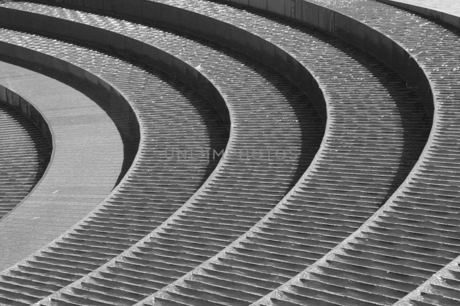 Water Flow On Spiral Stair Fountain, Darling Harbour, Sydney, Black And White