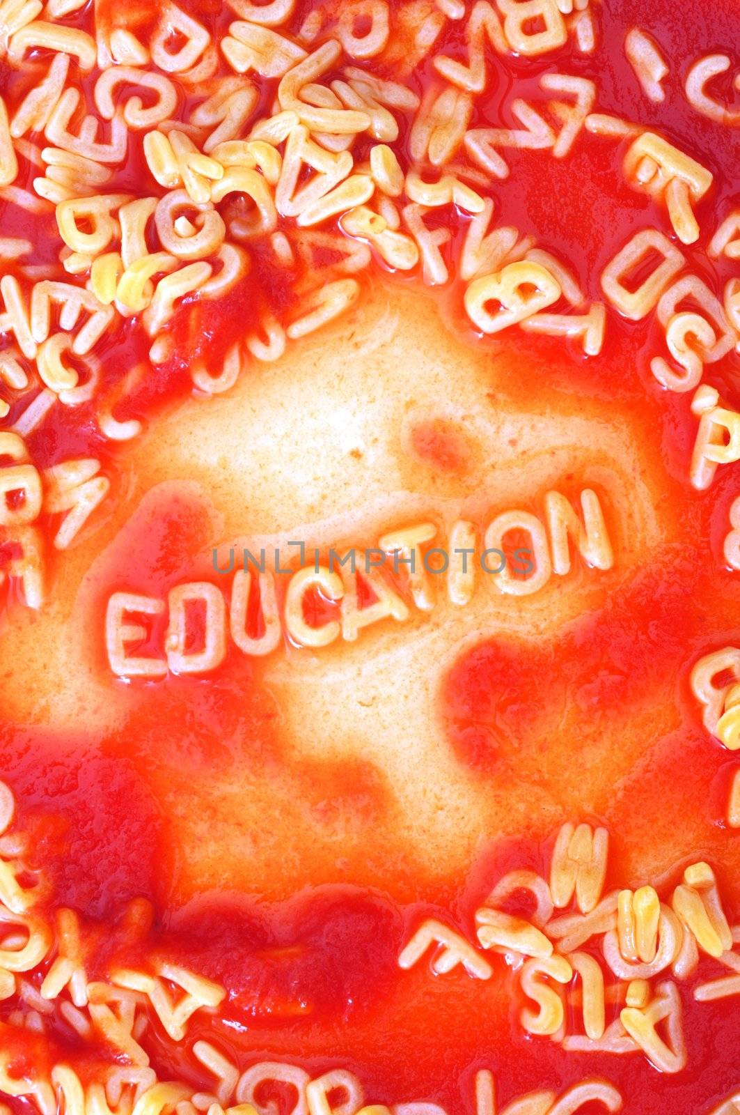 school education concept with red pasta alphabet