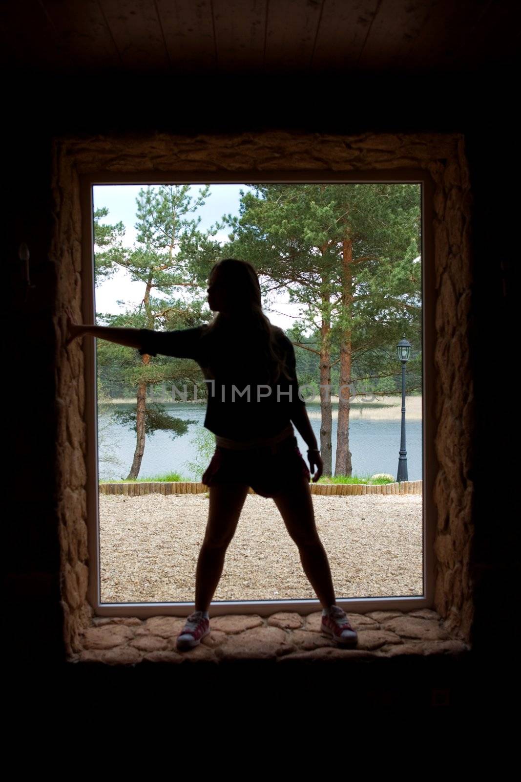 Silhouette of the girl in windows