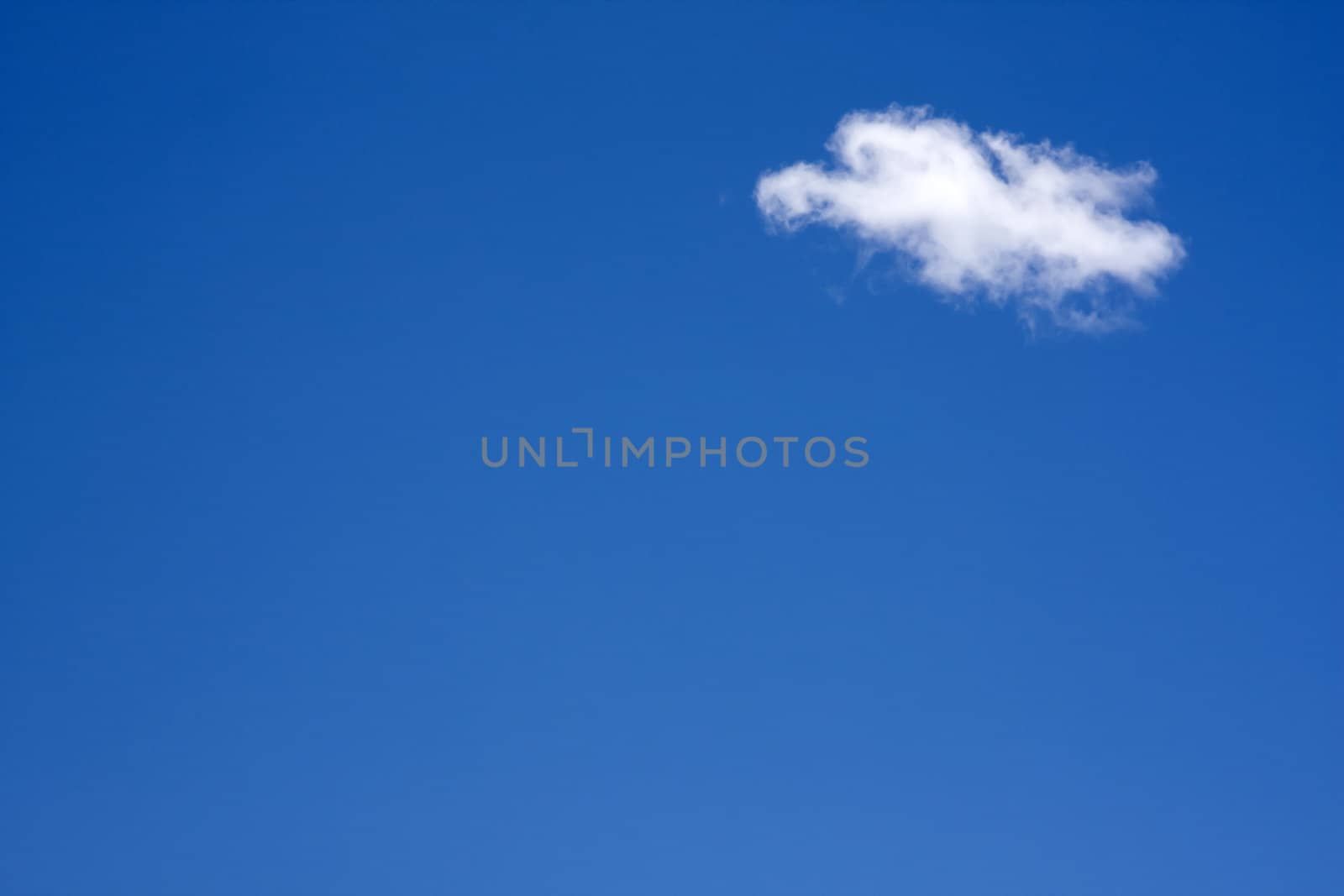 Single white fluffy cumulus cloud against a blue sky