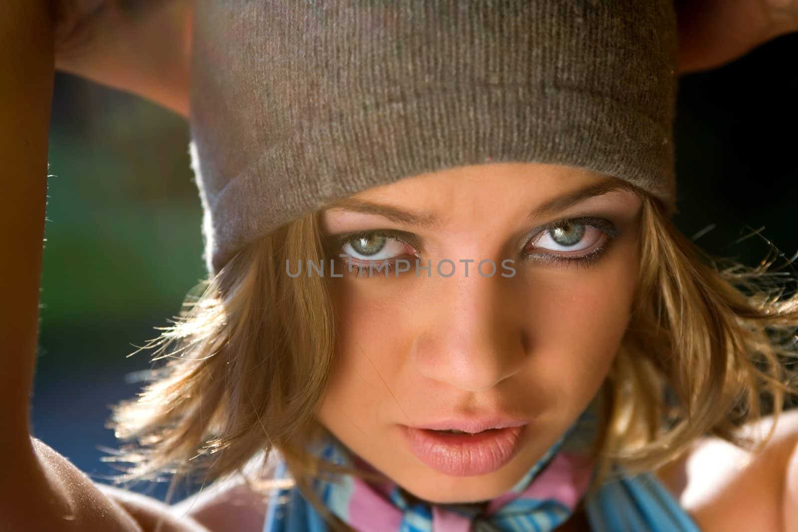 Portrait young girl on sunset
