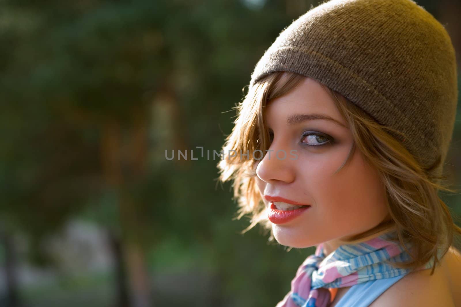 Portrait young girl on sunset