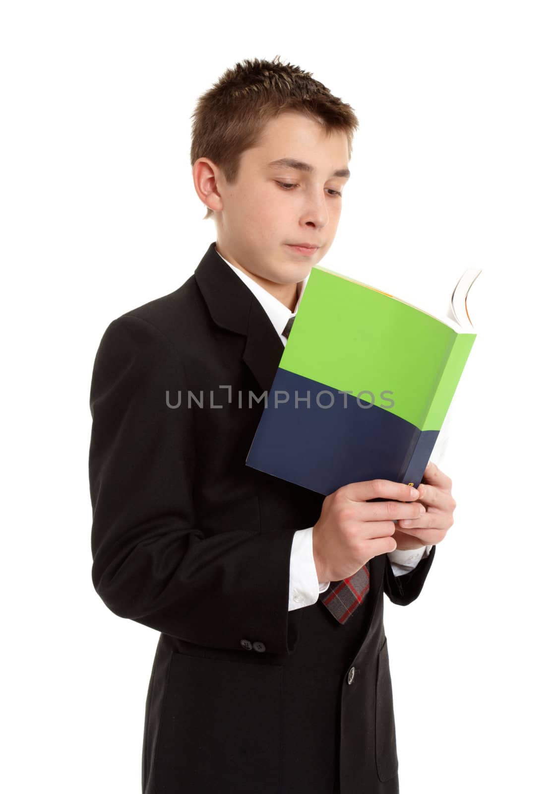 High school student reading a book