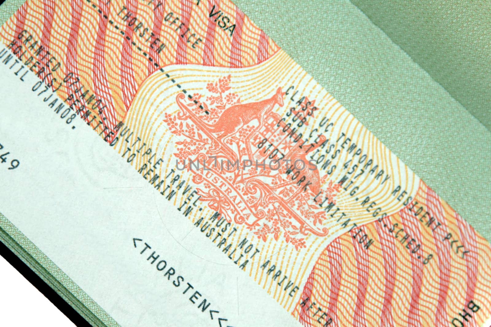 Australian 457 Business Visa In Green Passport Page