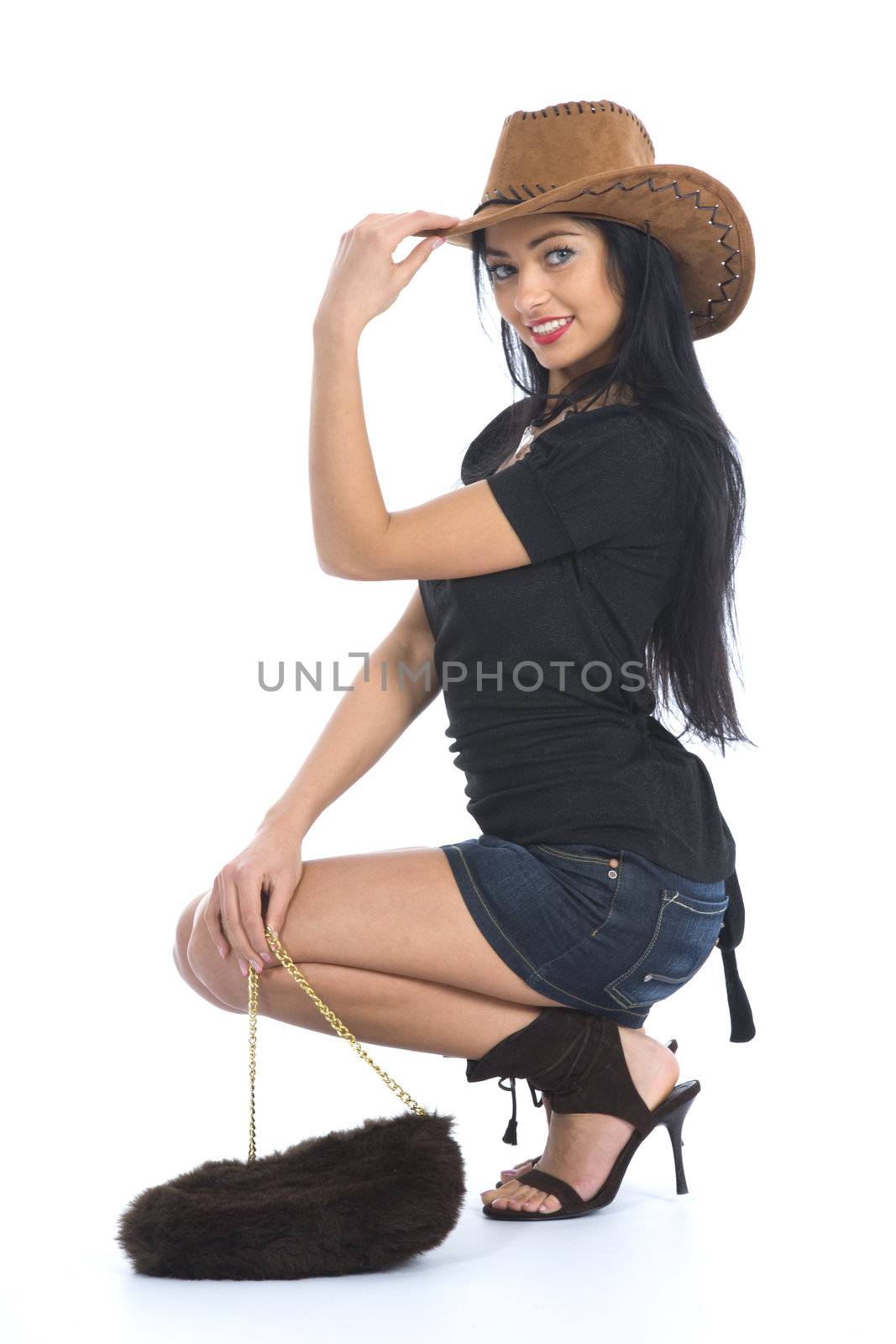 Sexy cowboy on white background