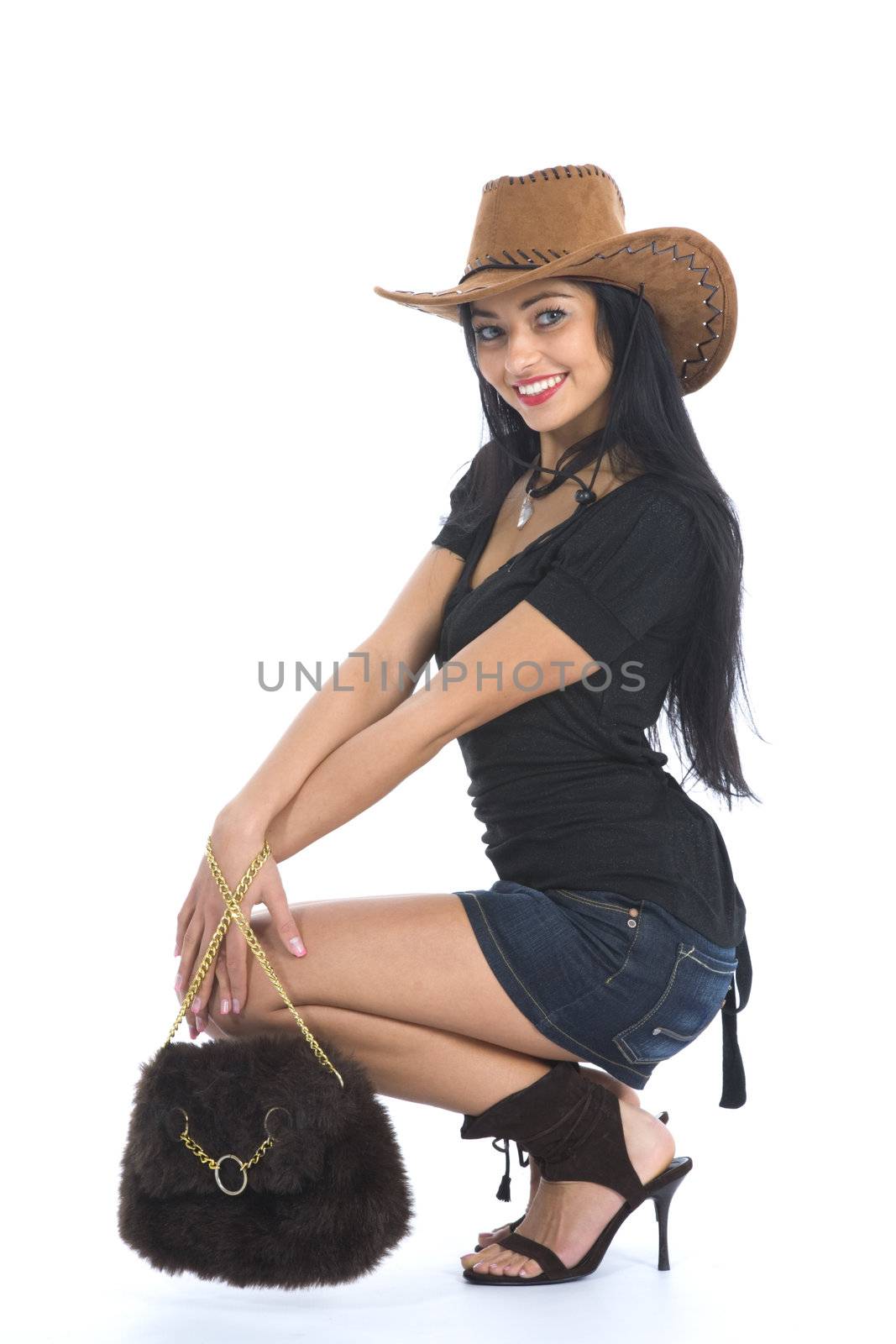 Sexy cowboy on white background