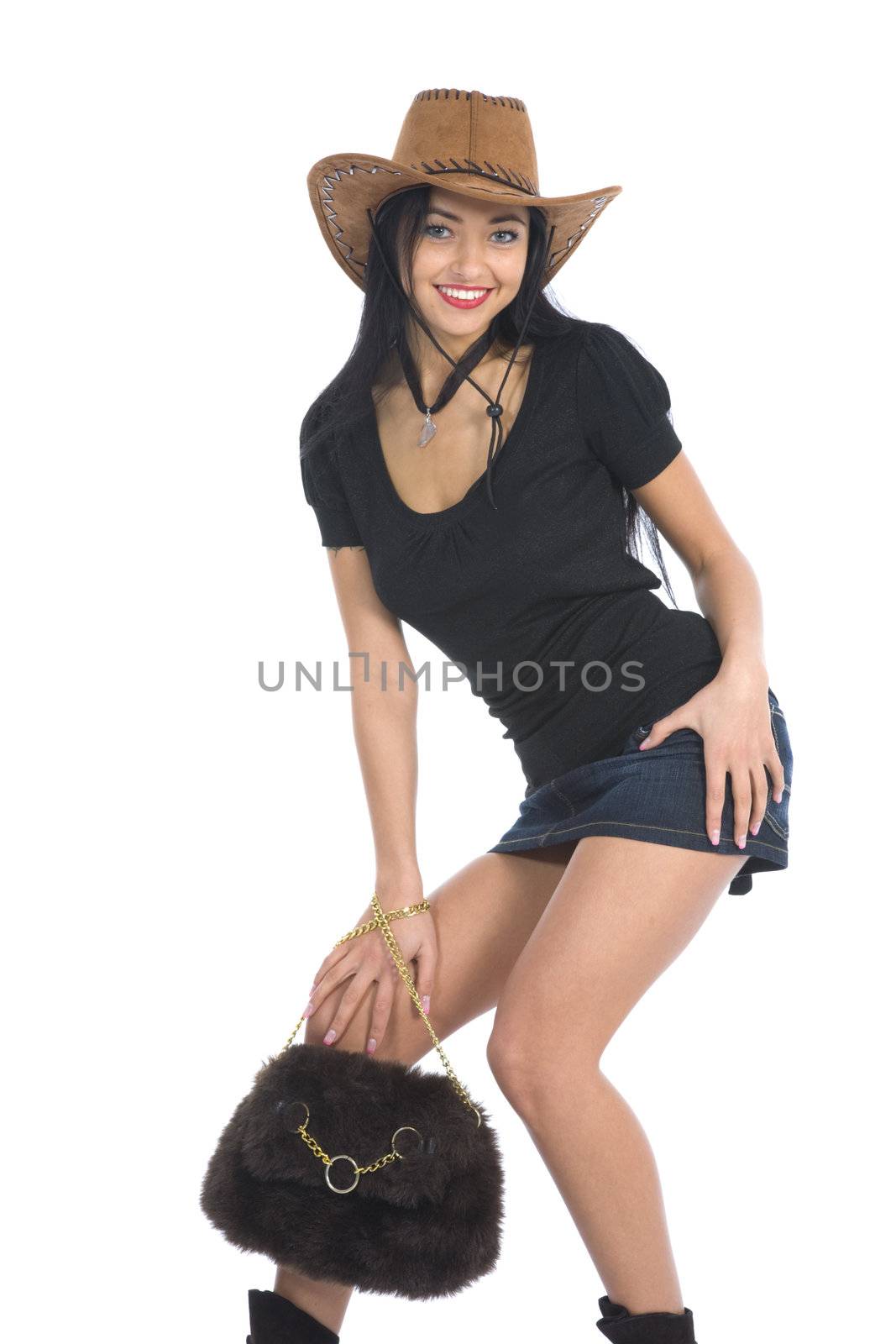 Sexy cowboy on white background