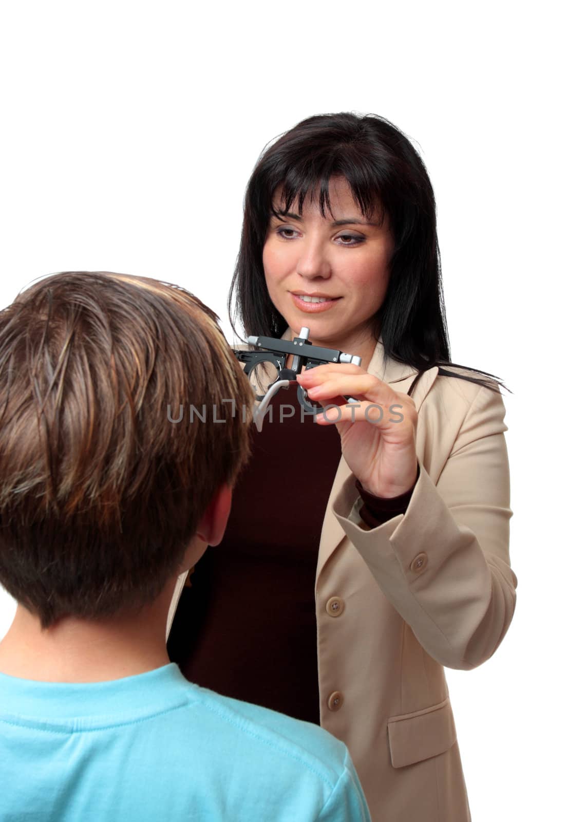 A child getting a vision checkup at the optometrist