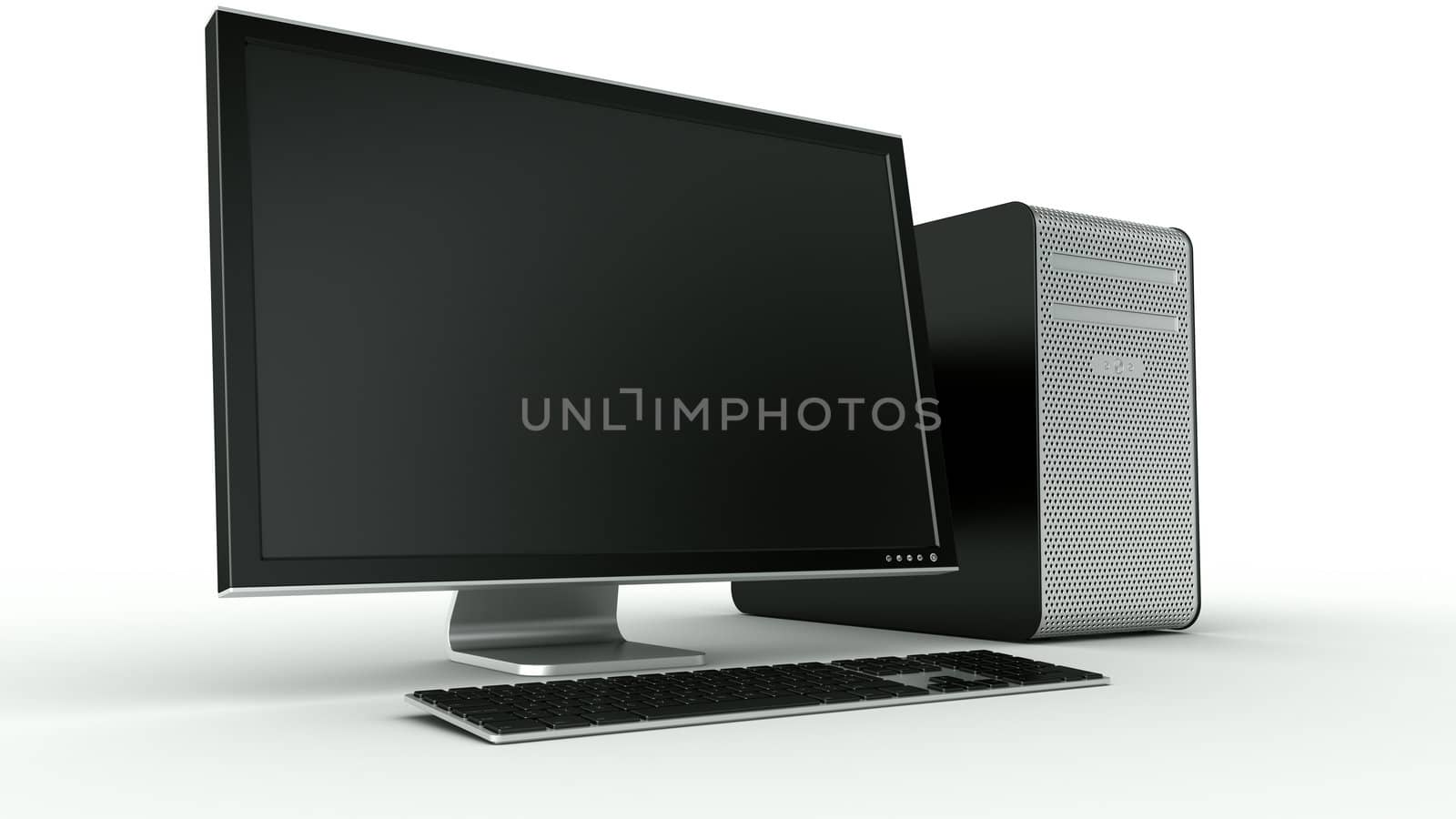 3d rendering of a stylish computer in black plastic