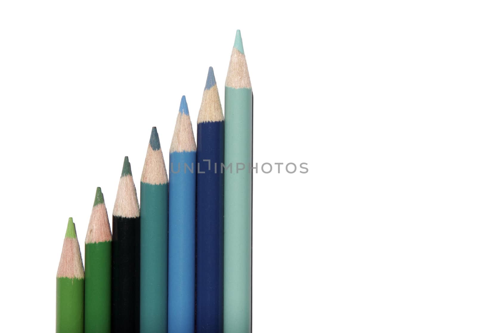 Green Blue Set Of Coloured Pencils Isolated On White Background