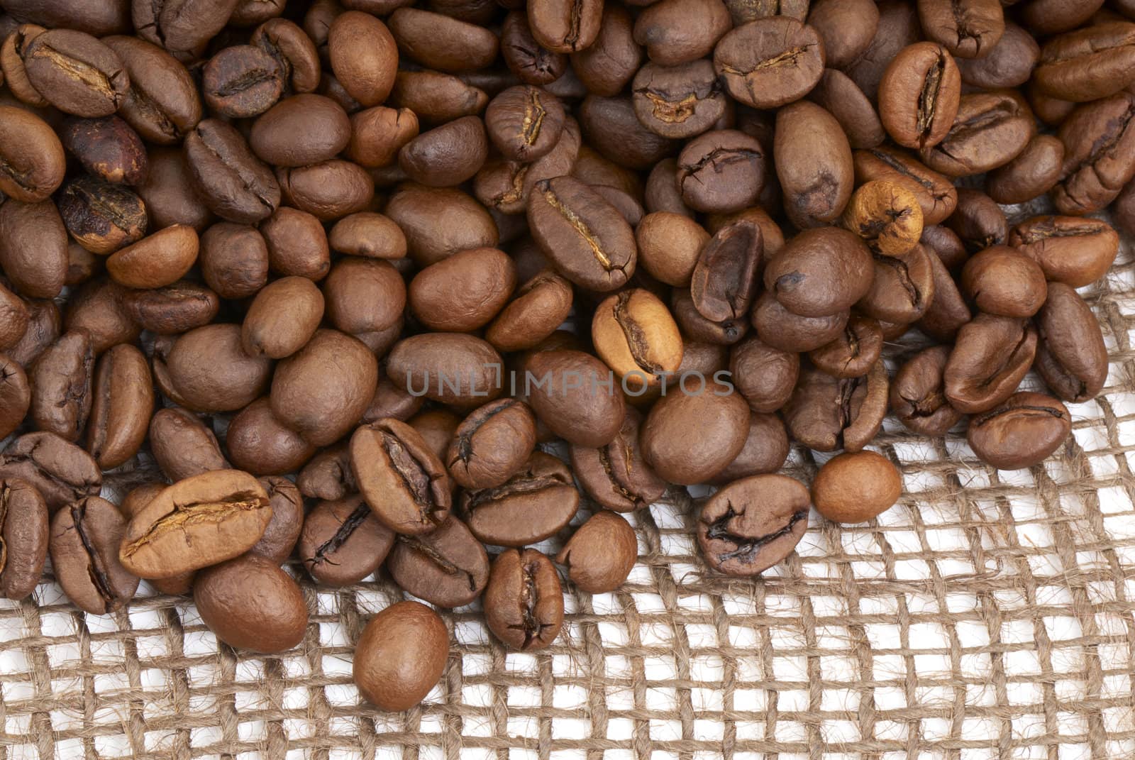 Coffee beans on carvas. Macro