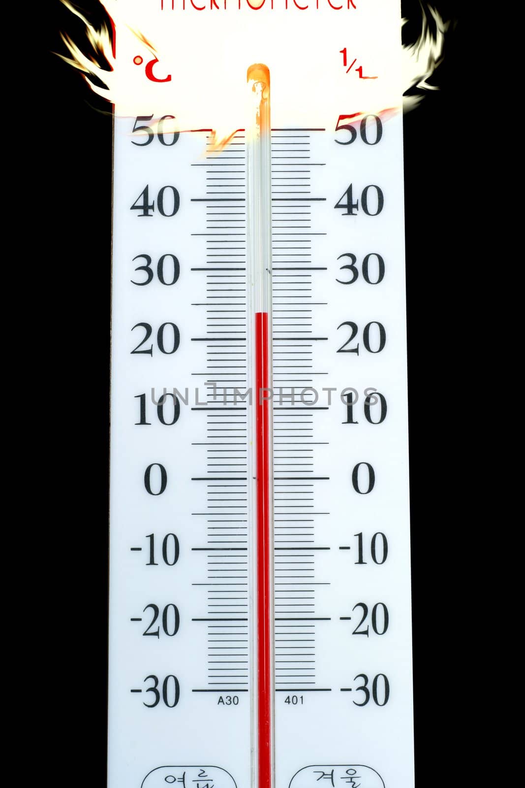 Mercury Rising - thermometer catch fire in the end , abstract of temperature rising.