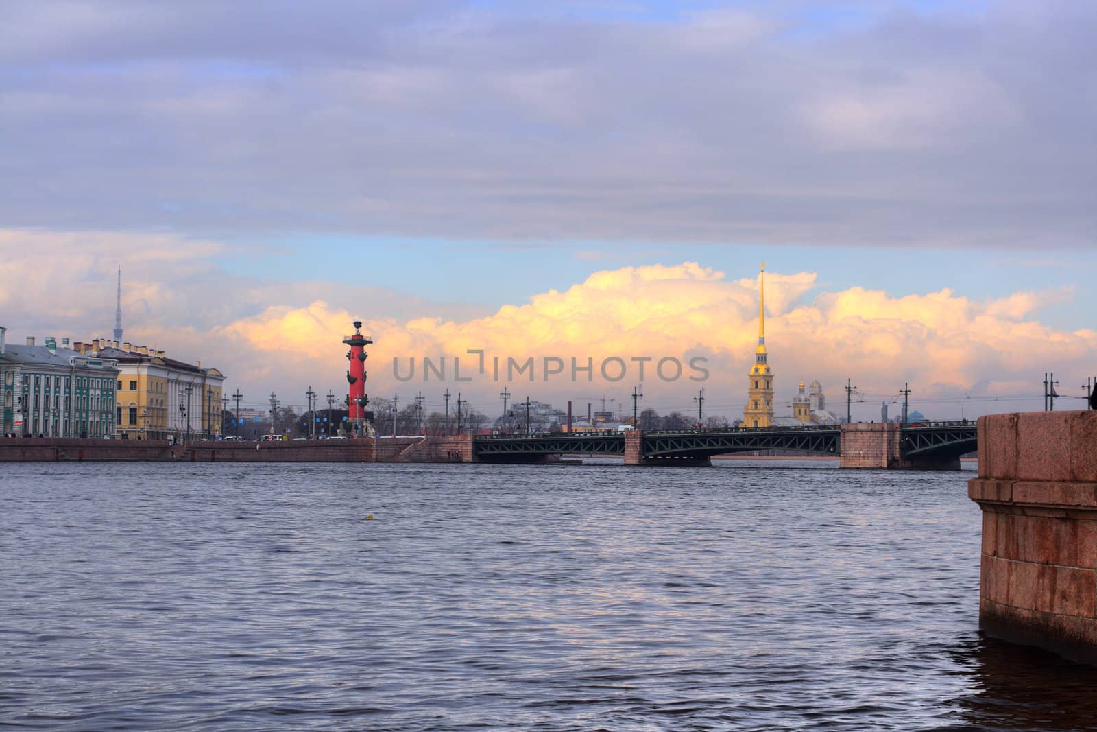 Panorama of river Neva at the center of Saint-Peterburg