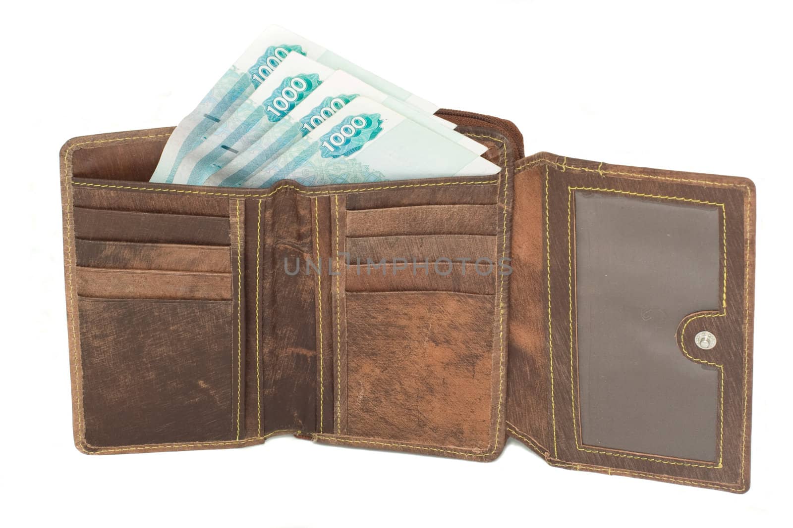 brown leather wallet with some bank notes by aazz