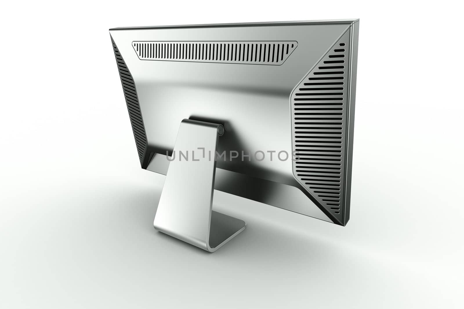 3d rendering of an aluminum monitor on white background