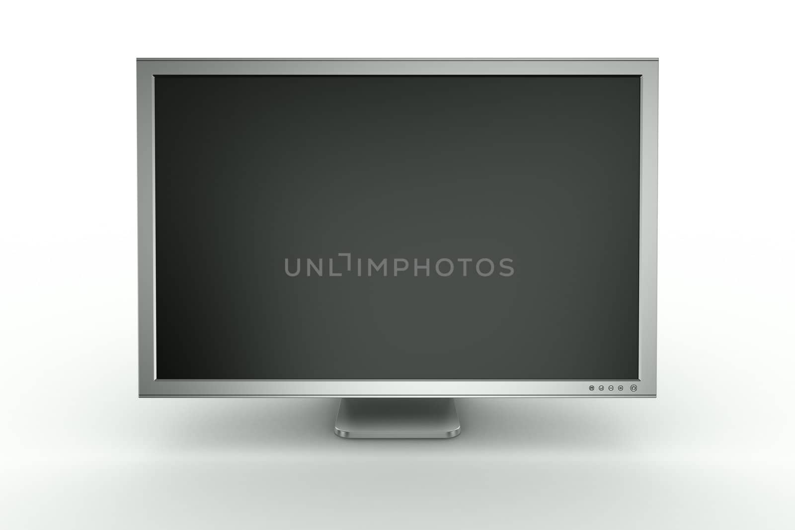 3d rendering of an aluminum monitor on white background