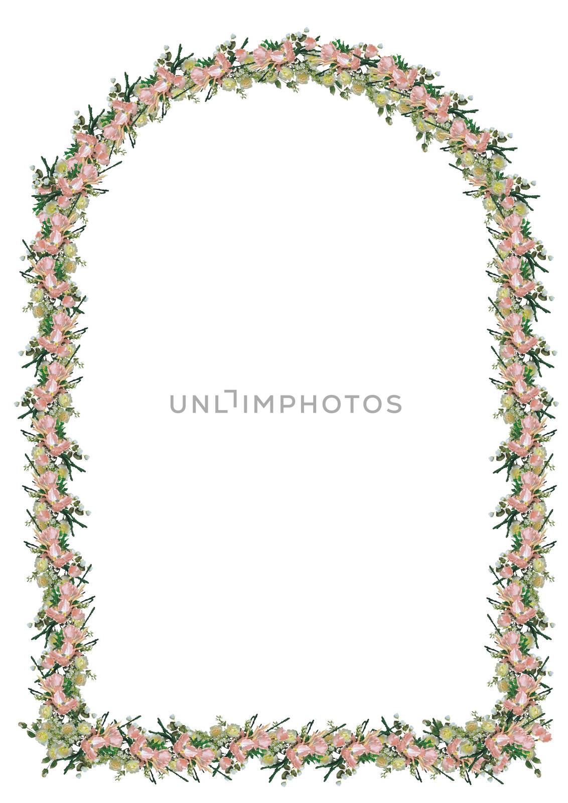 Abstract border, flowers, white background
