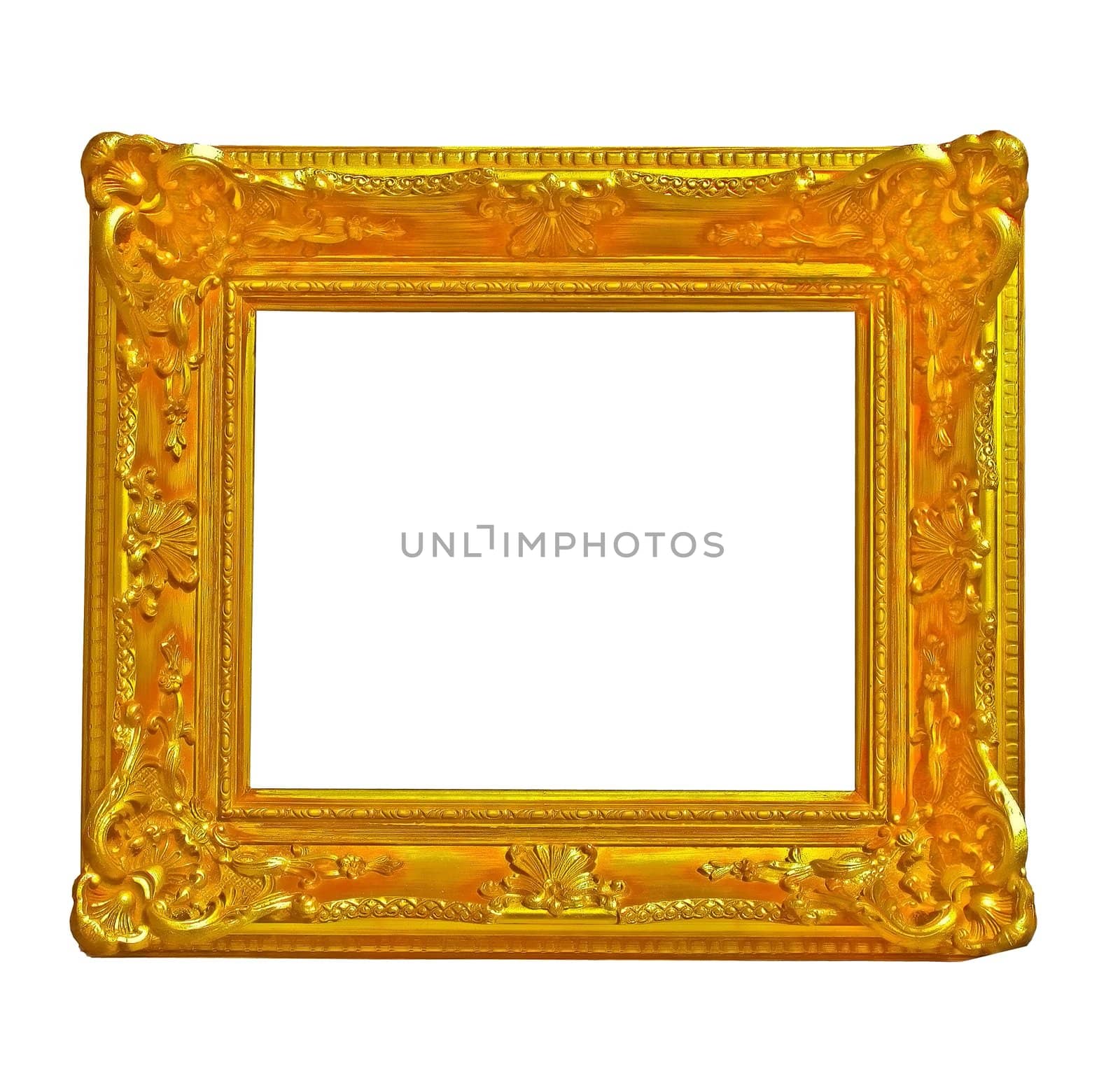 isolated gold frame in baroque style as decoration