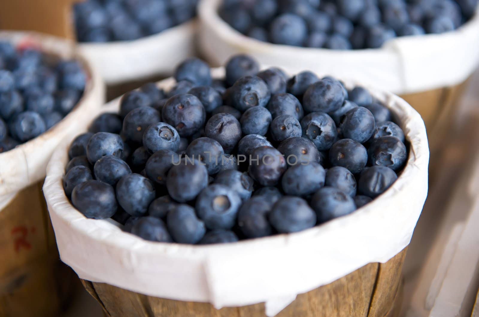 Blueberries in a basket on a market stall