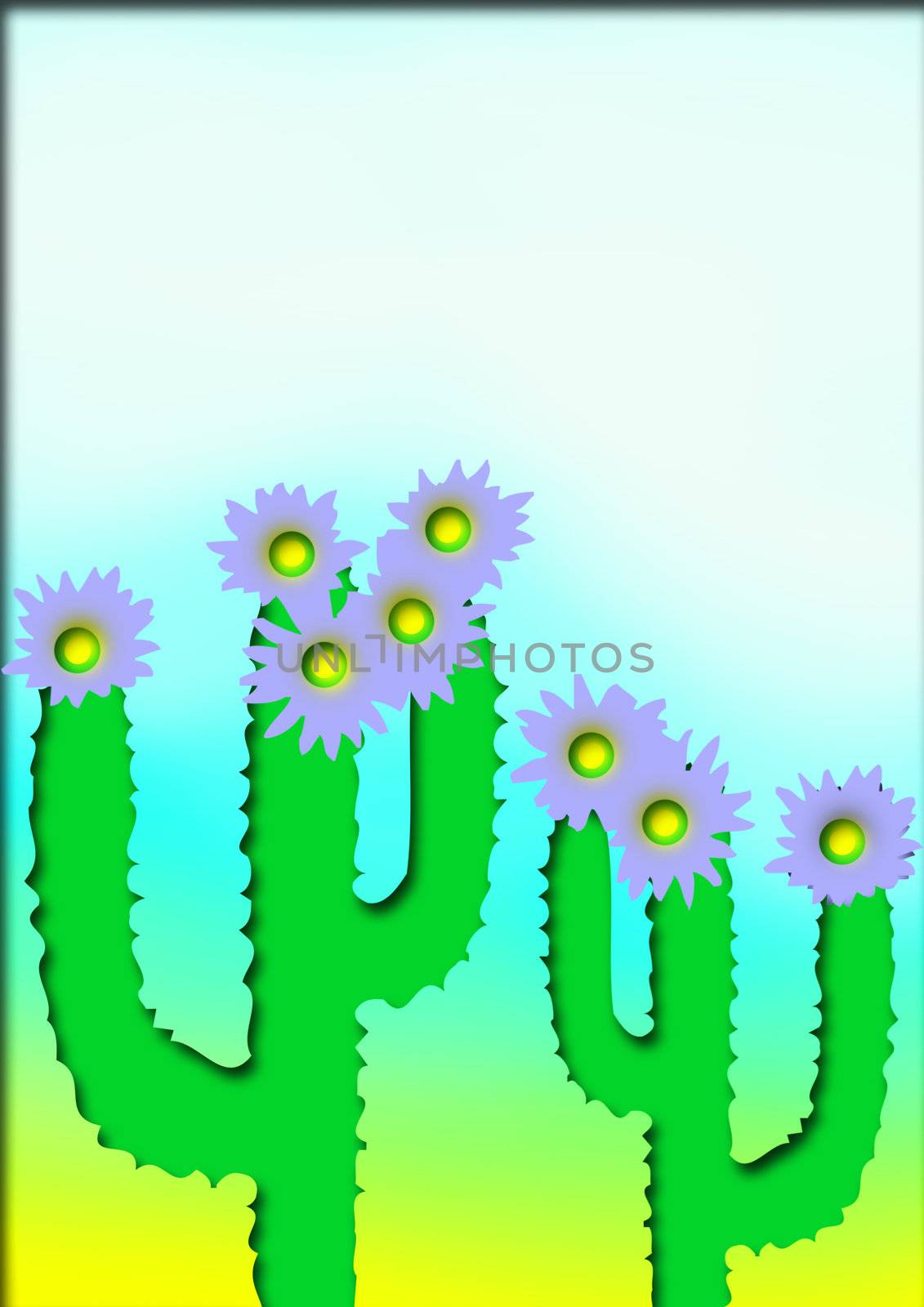 abstract creative symbolic textured image of flowering cacti in the desert