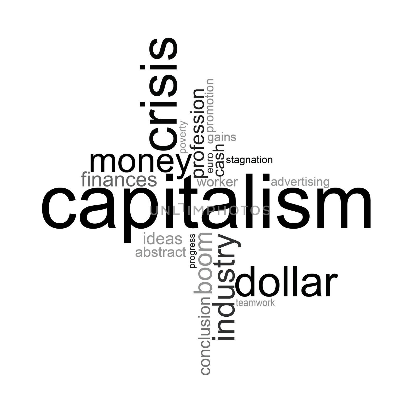 Illustration with different economic terms in black and white