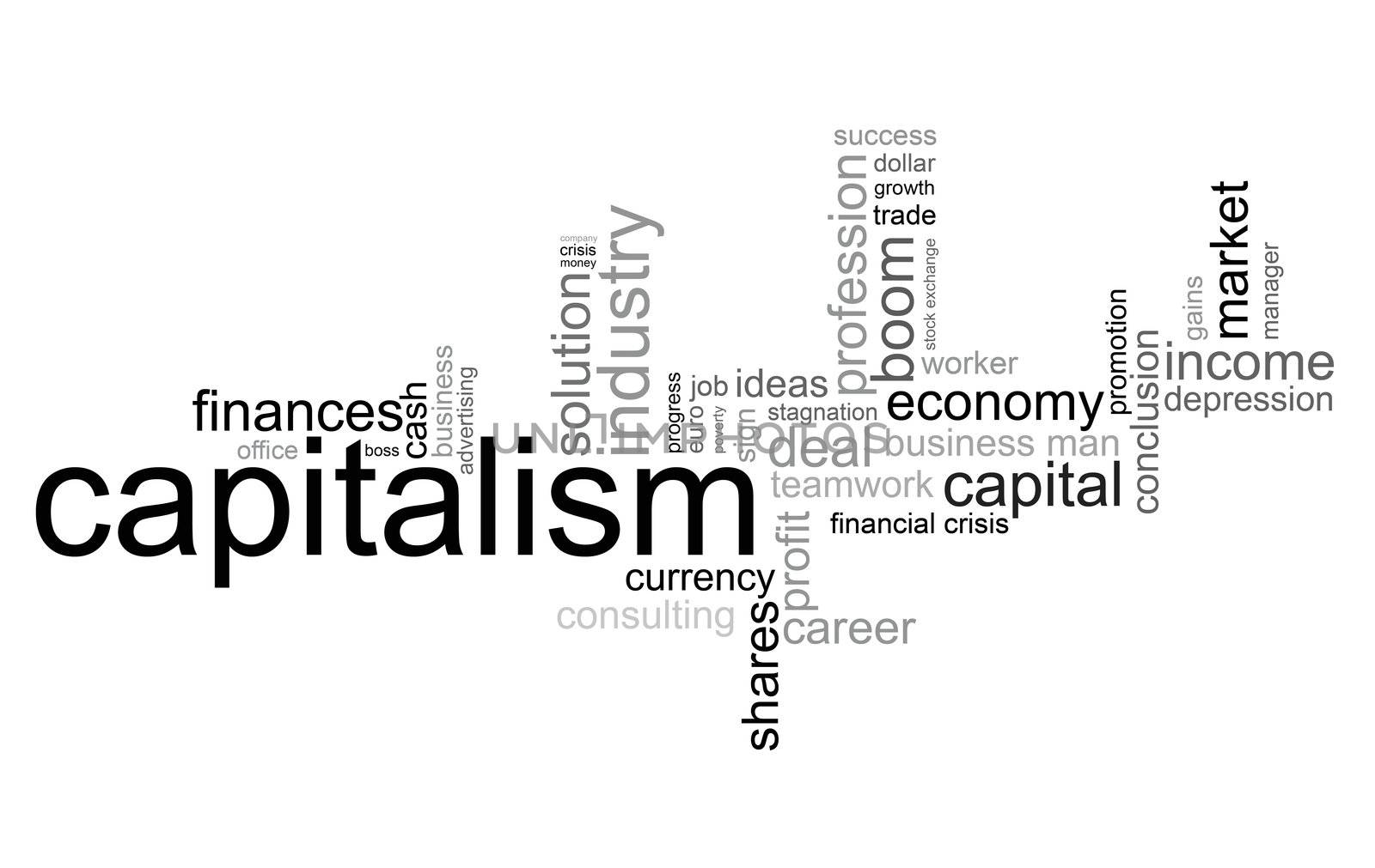 Illustration with different economic terms in black and white