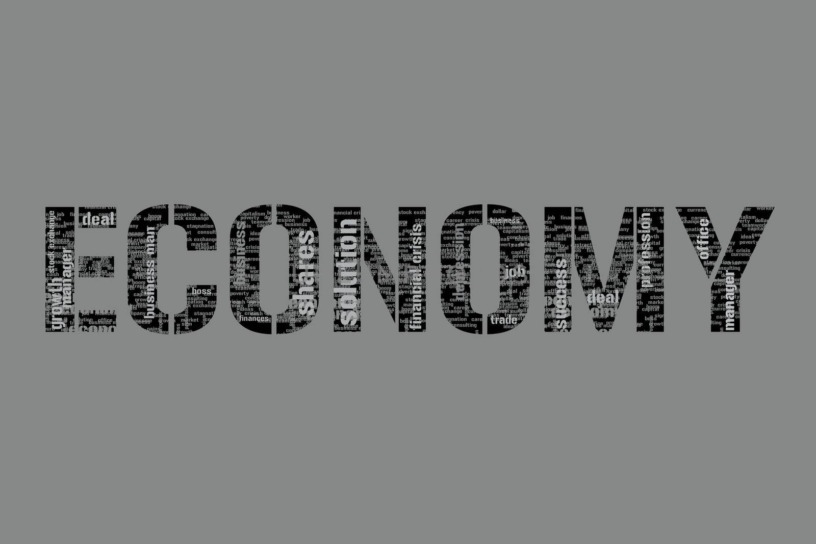 Illustration with different economic terms in black and white