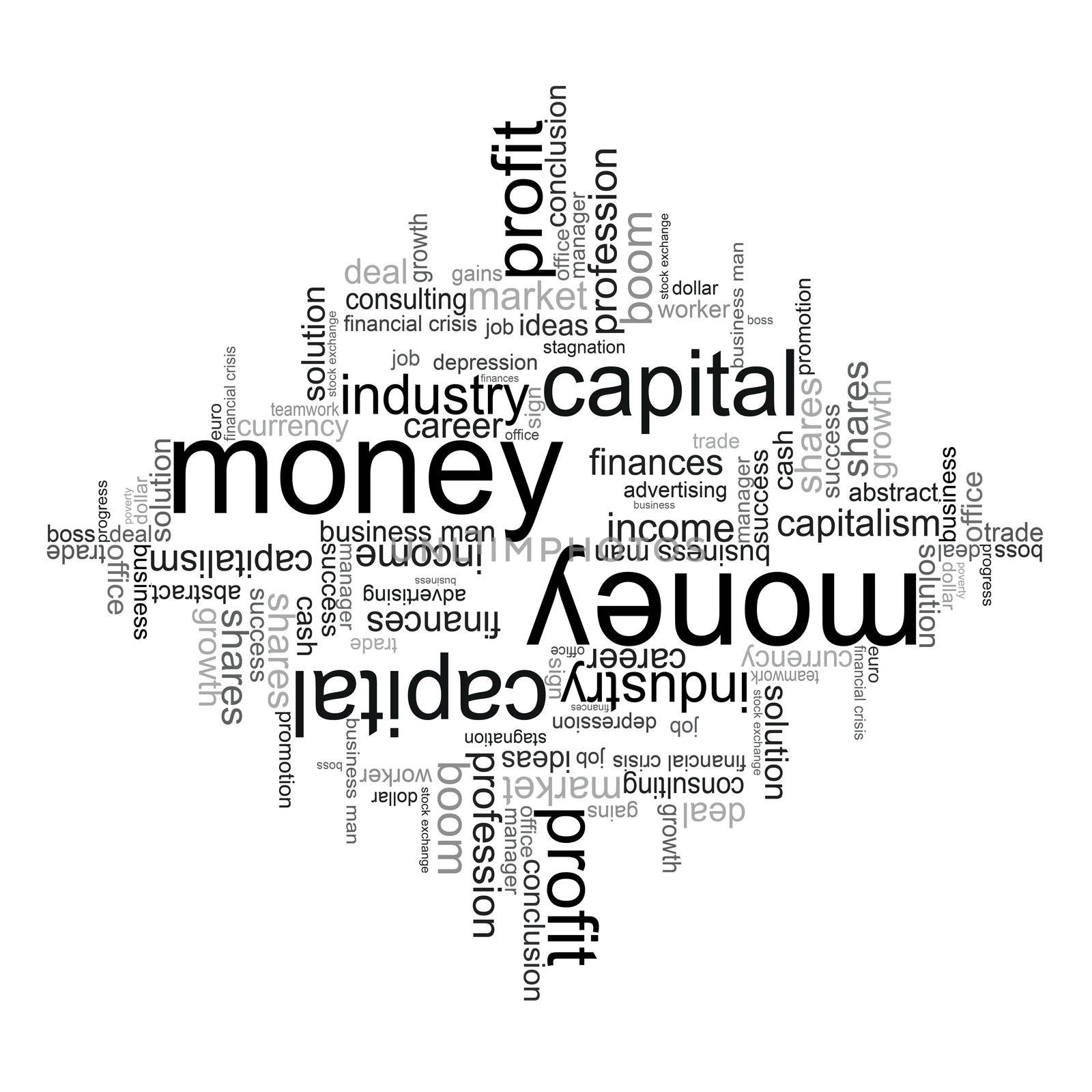 Illustration with different economic terms in black and white