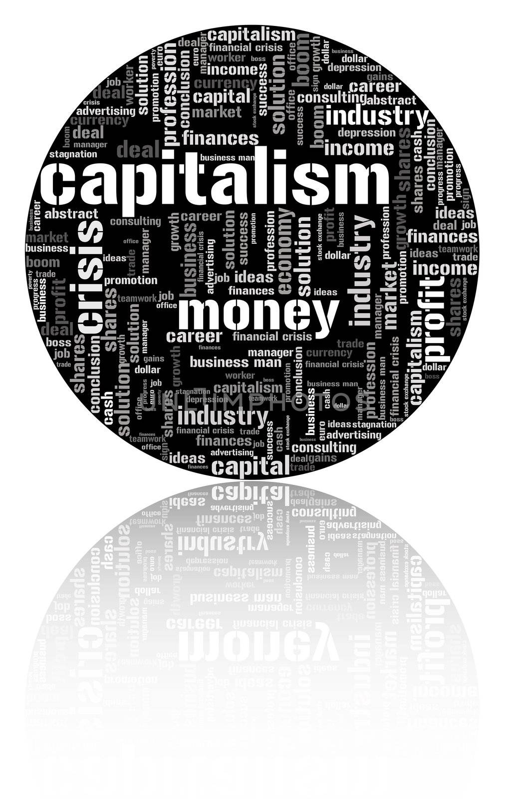 Illustration with different economic terms in black and white