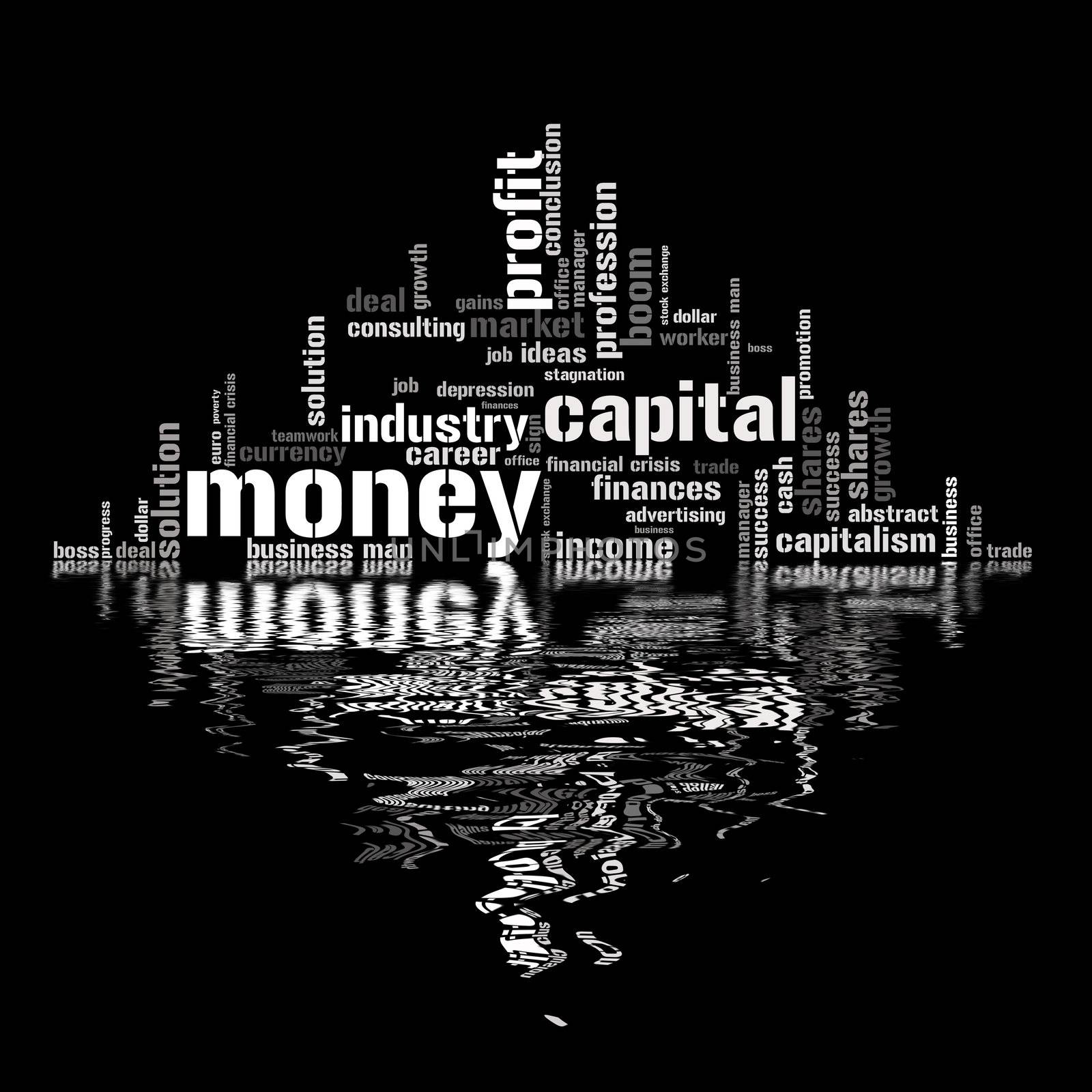 Illustration with different economic terms in black and white