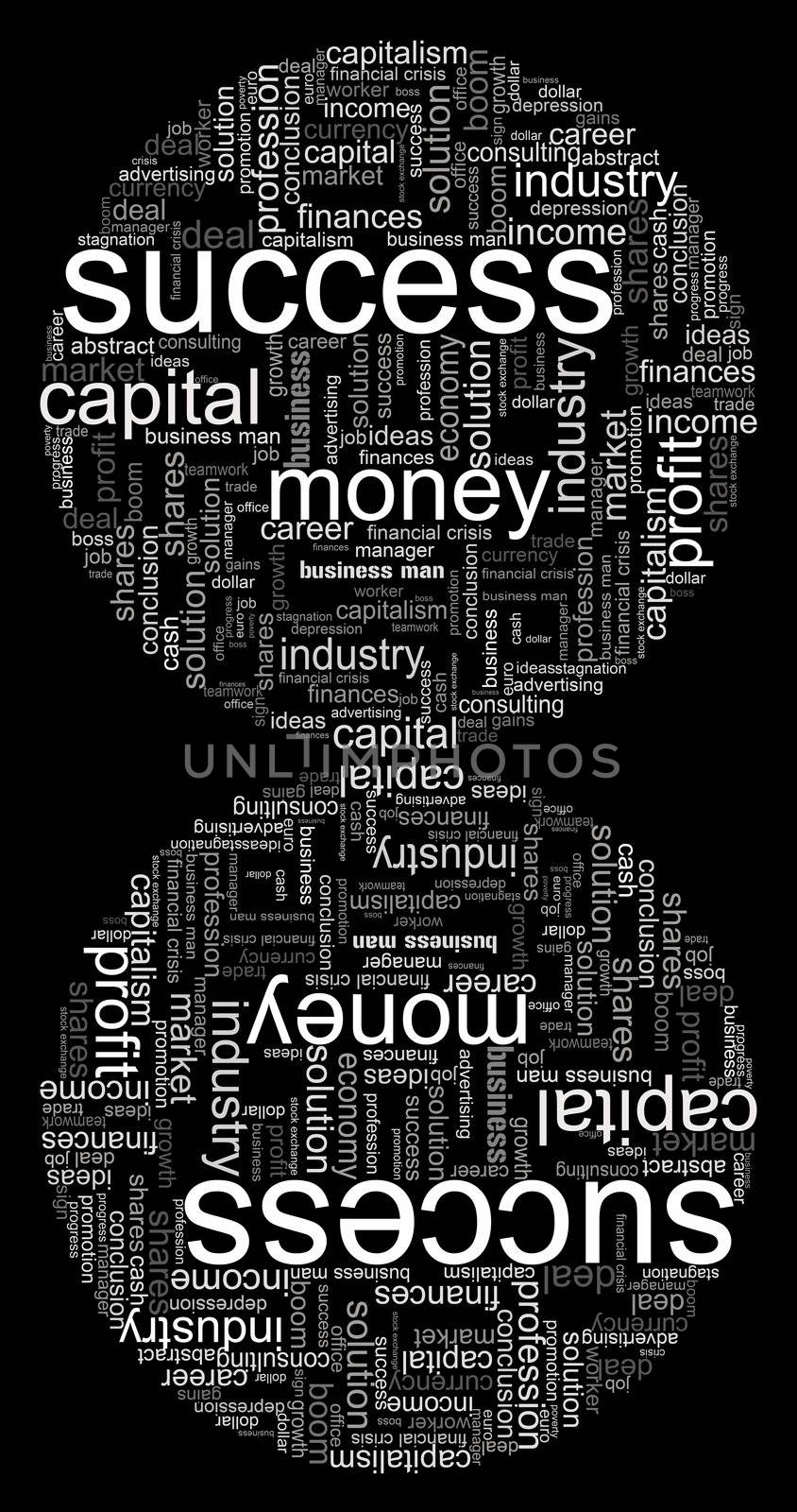 Illustration with different economic terms in black and white