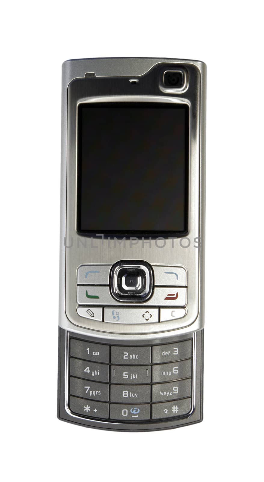 Modern Small Silver Mobile Phone On A White Background, Communication Technology