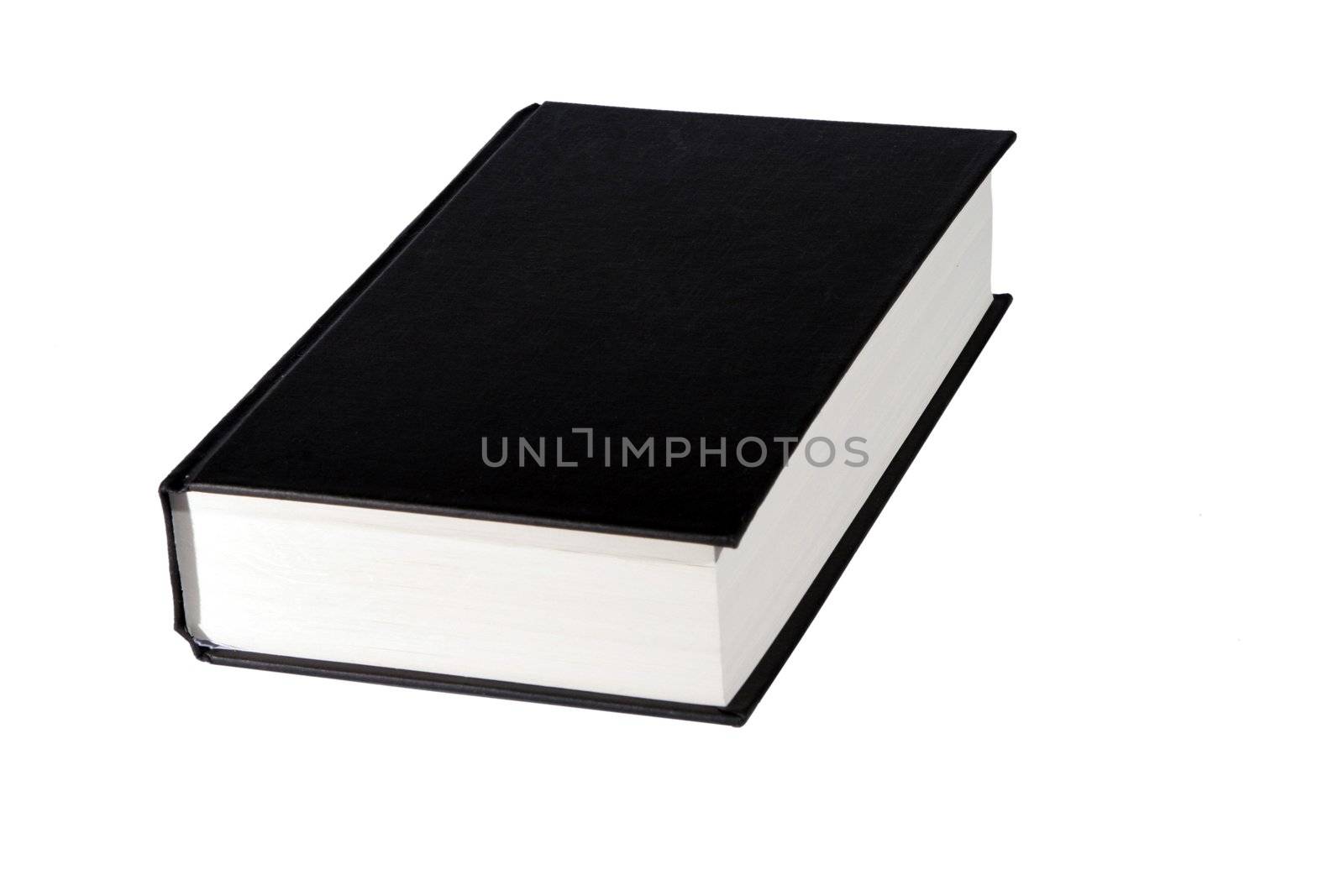 Thick Book With A Black Blank Cover On A White Background