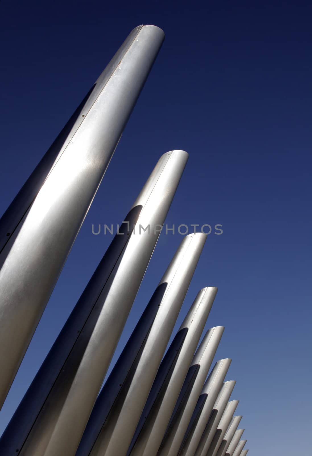 Modern Architectural Sculpture Made Of Pipes In Front Of A Clear Blue Sky, Sydney, Australia