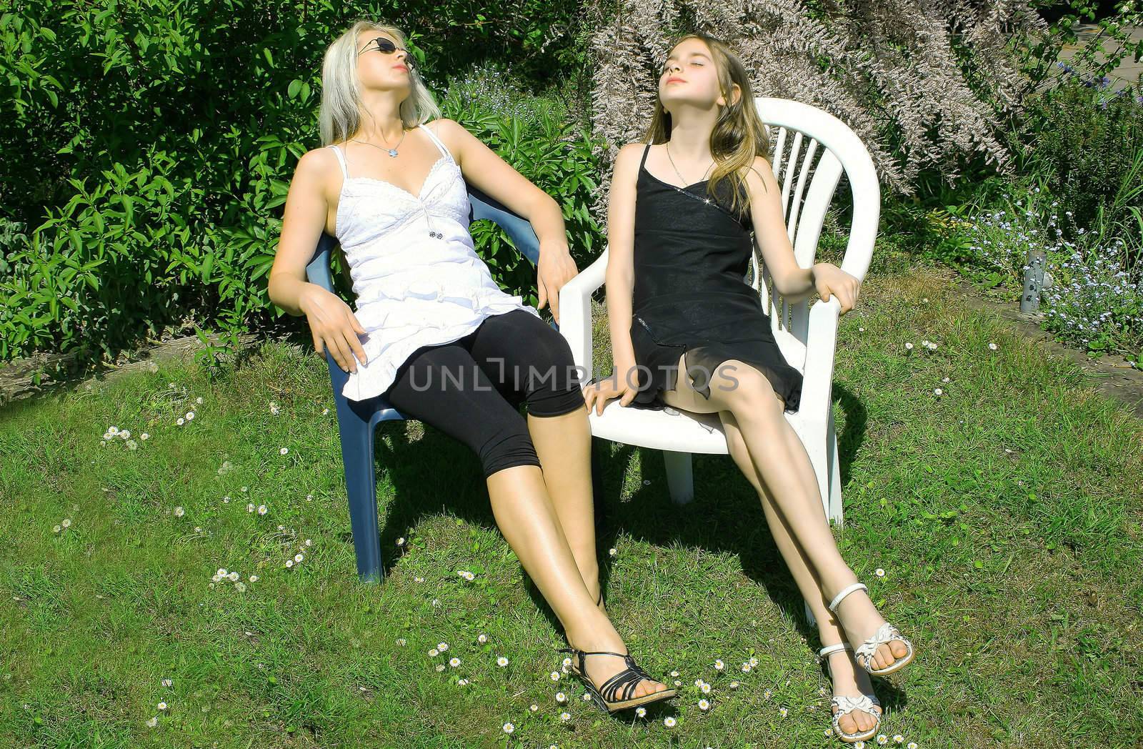 young teen and woman relaxing 
