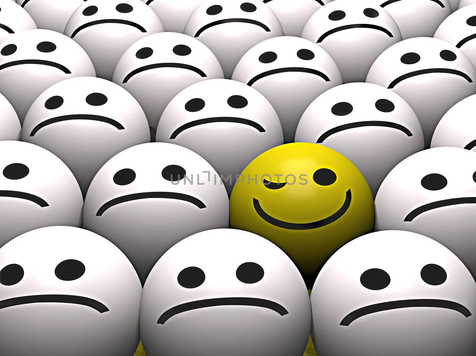 A winking yellow smiley stands out from the crowd