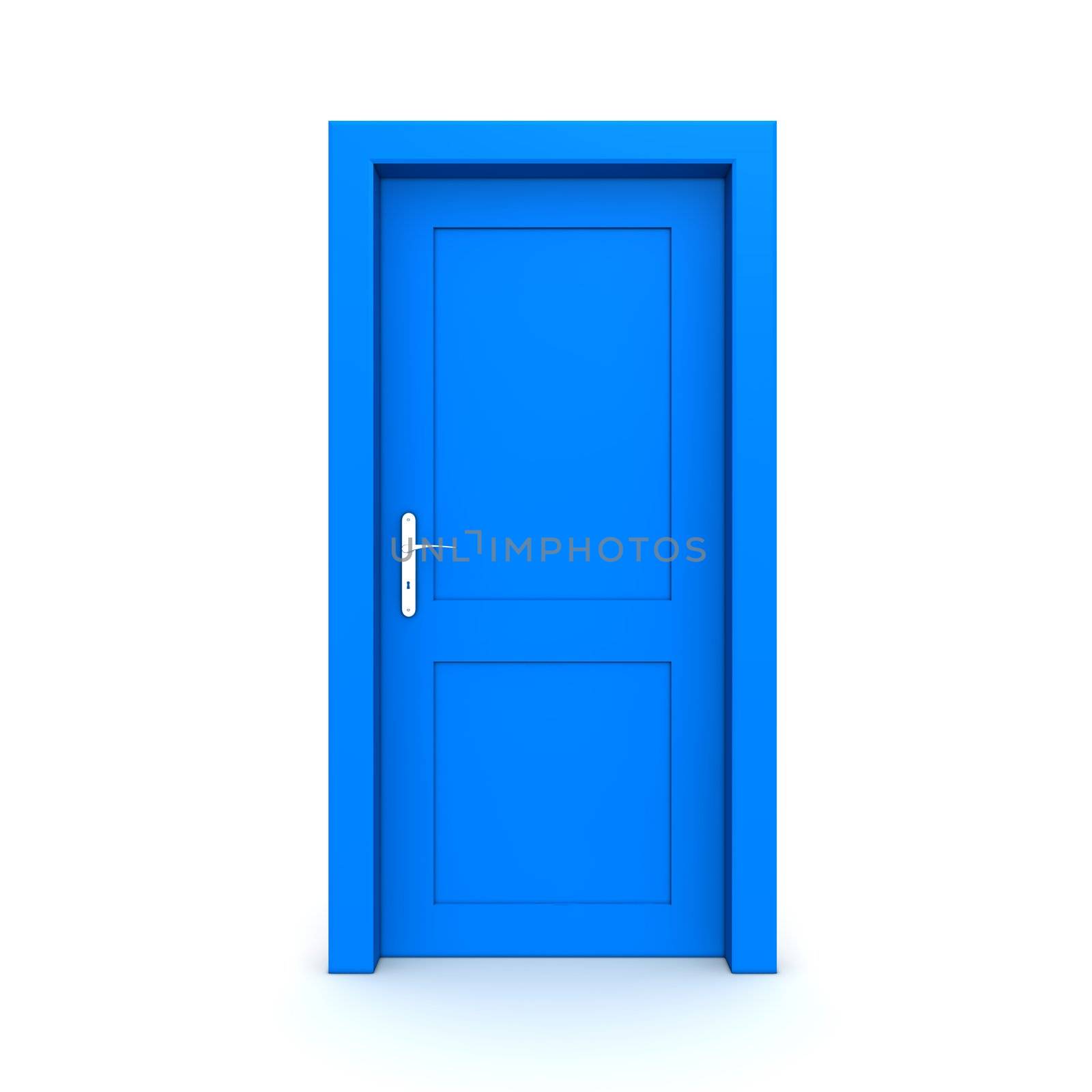 single blue door closed - door frame only, no walls