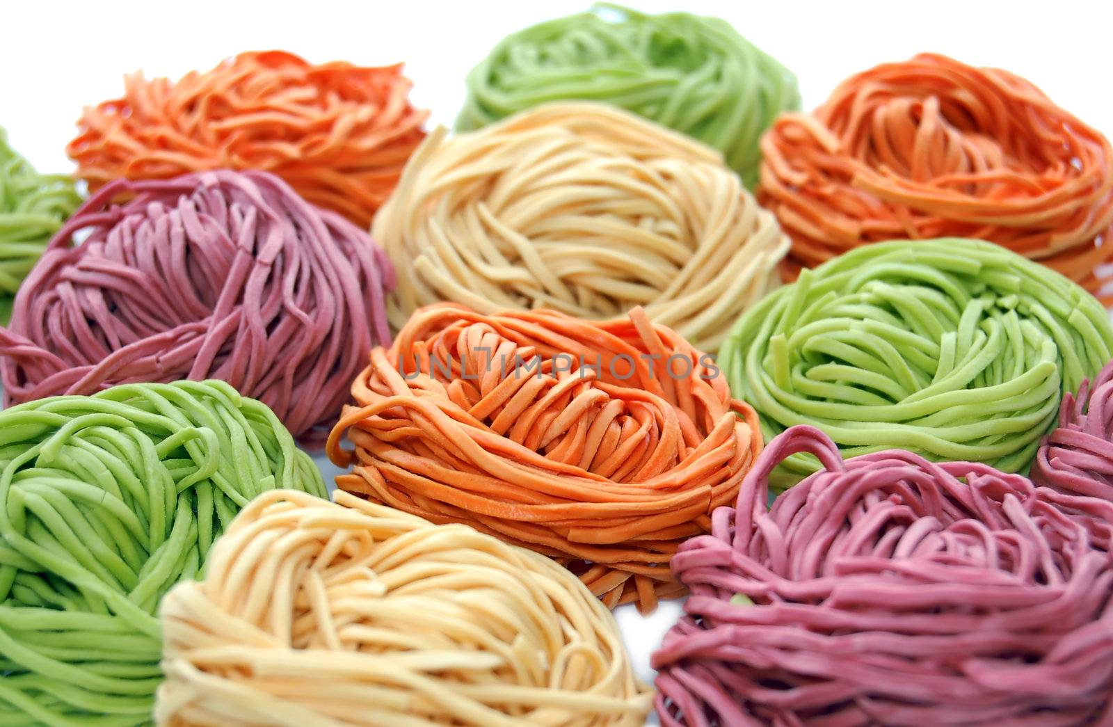 colored pasta or colored noodles redy for cooking