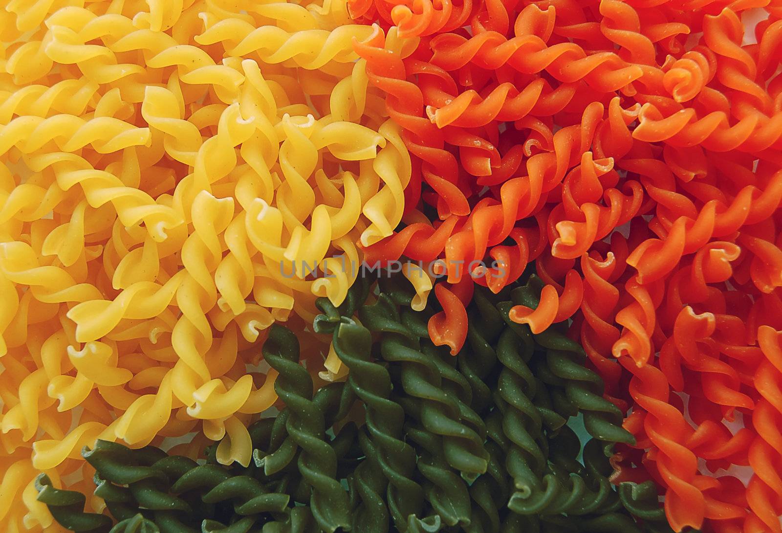 colored pasta or colored noodles redy for cooking