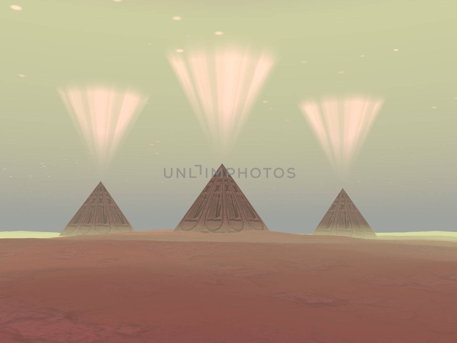The lights from ancient pyramids join with the stars overhead.