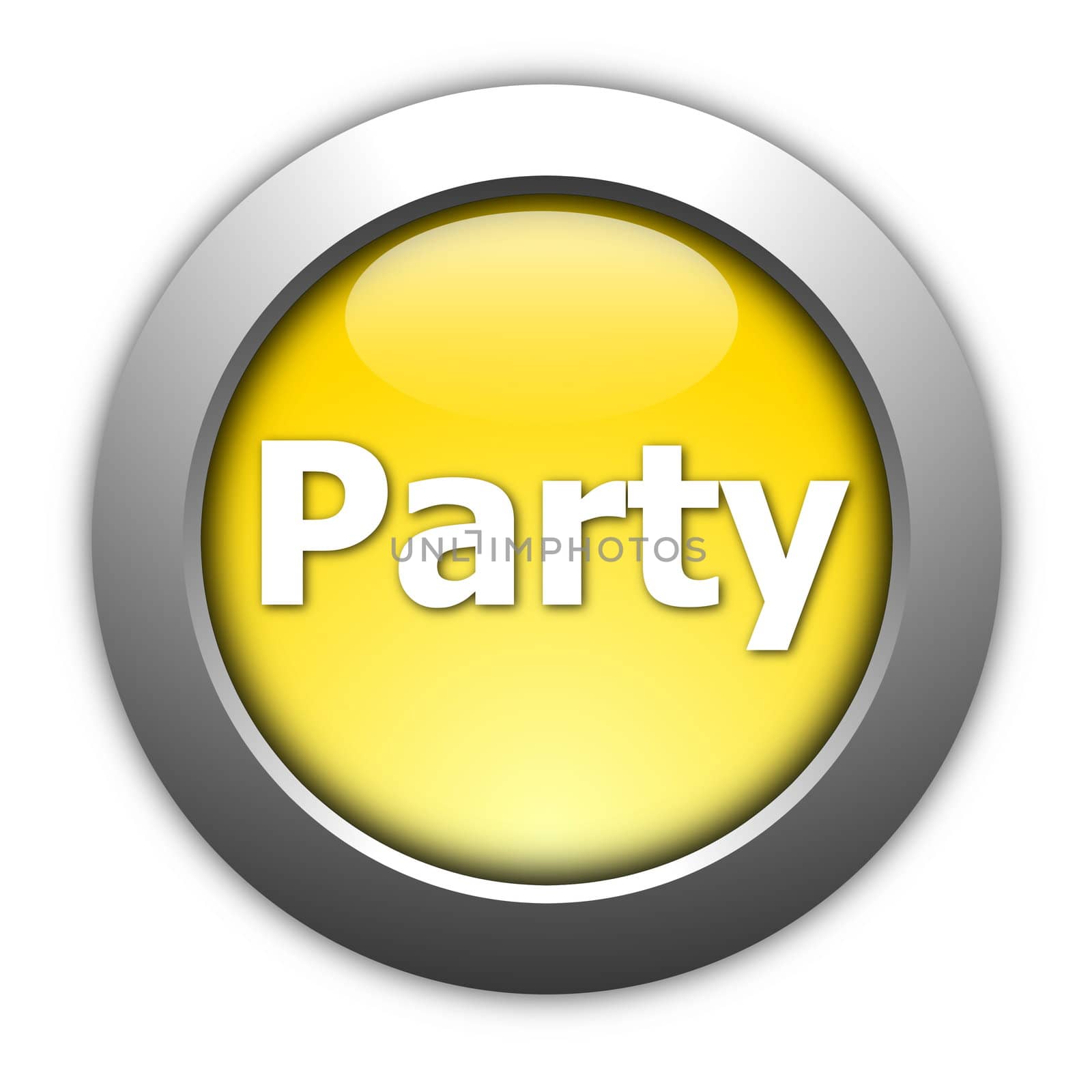 party and fun button isolated on white background