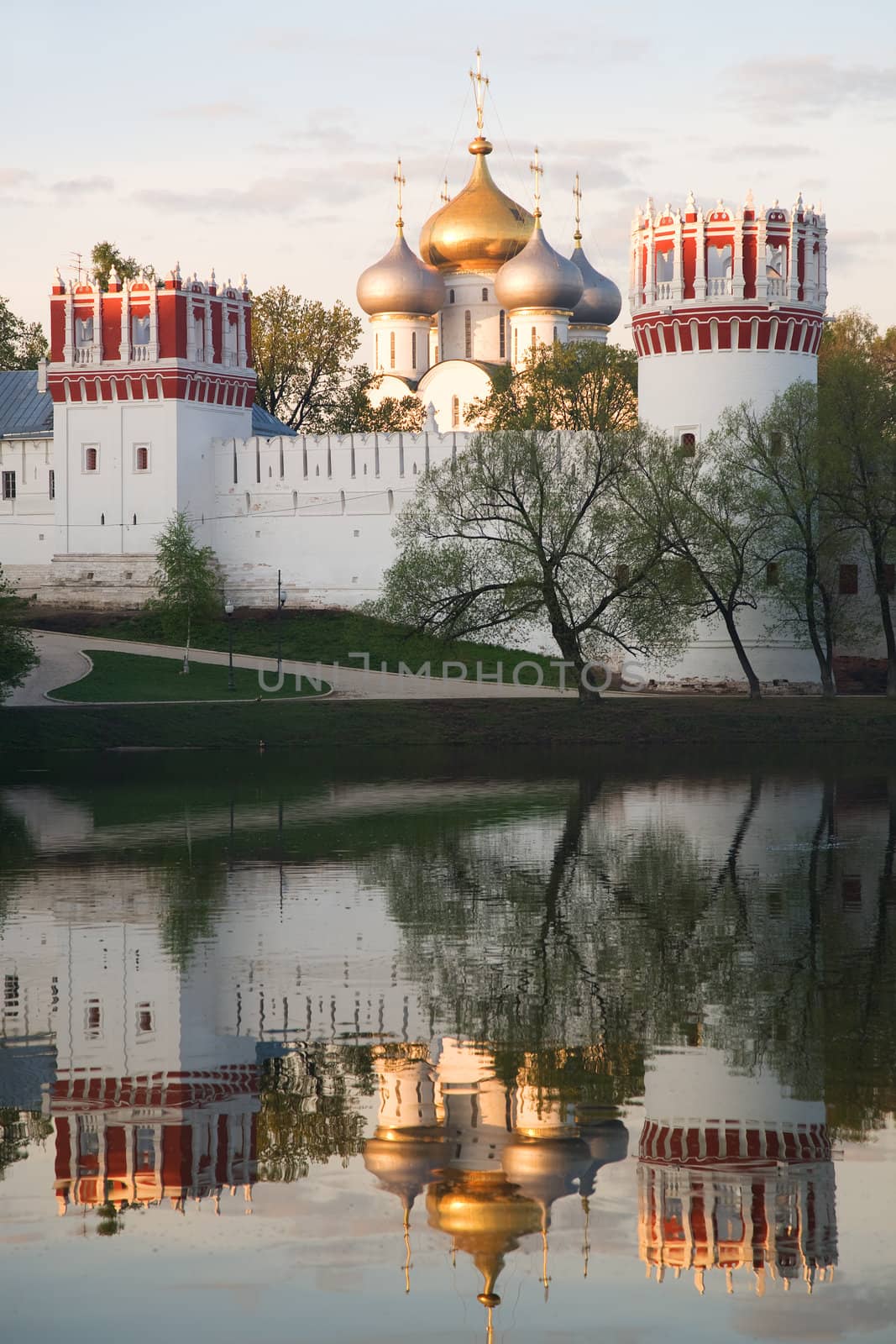 Novodevichy convent in the early morning (view from the lake)