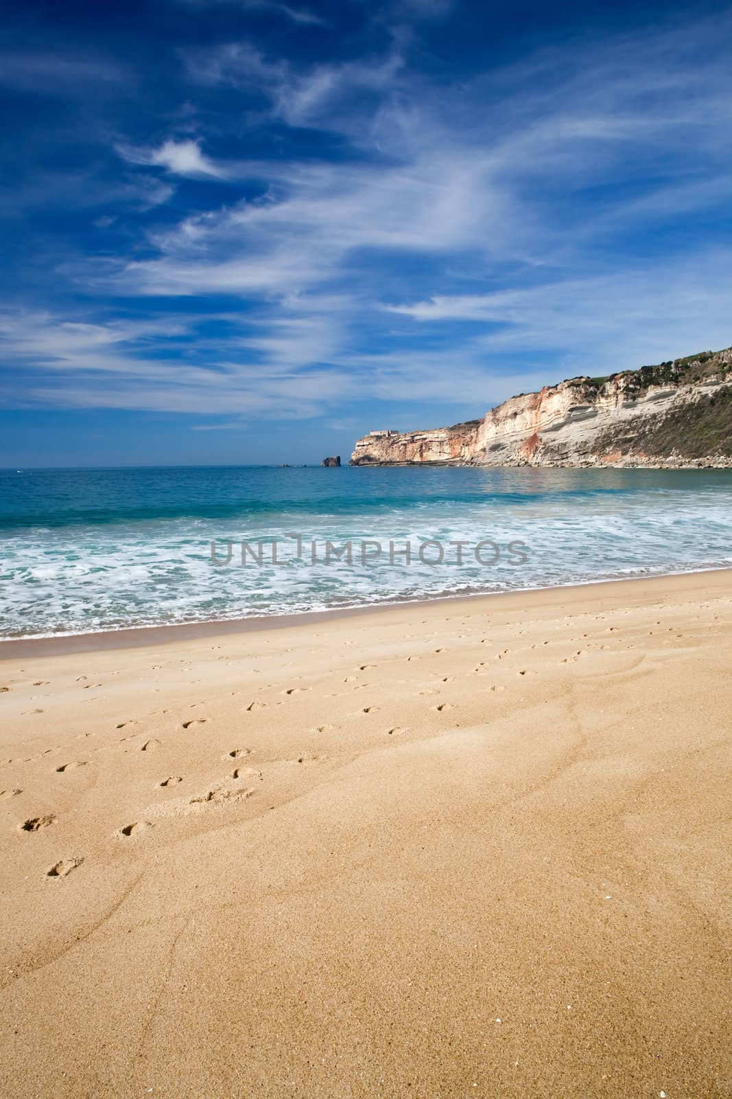 Landscape picture of the beautiful beach from Nazare, Portugal