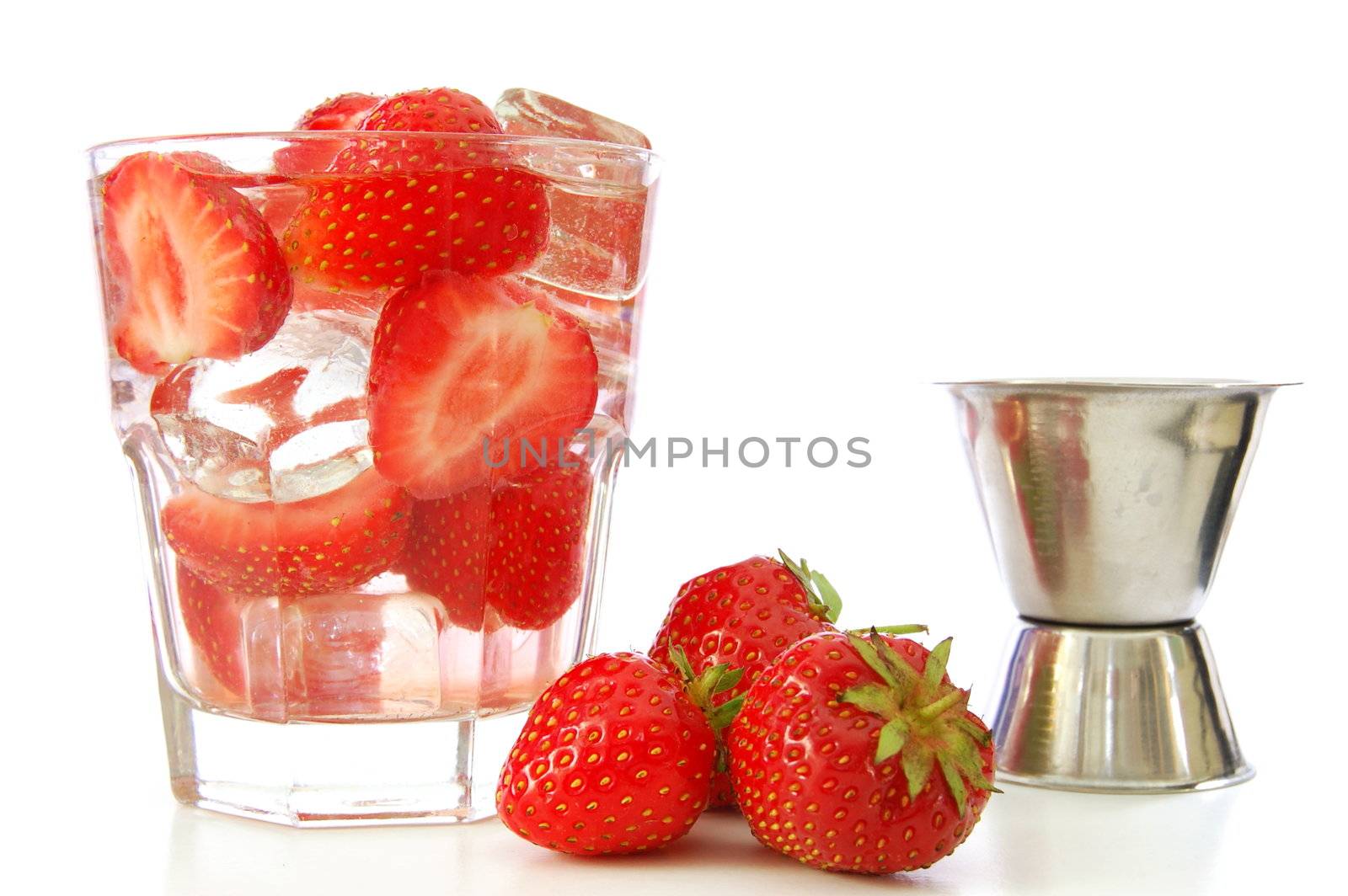 alcoholic strawberry summer drink with red fruits and alcohol