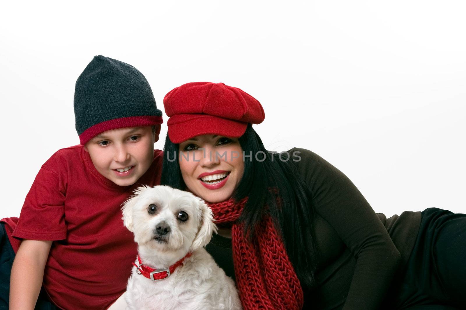 Woman, boy and dog by lovleah
